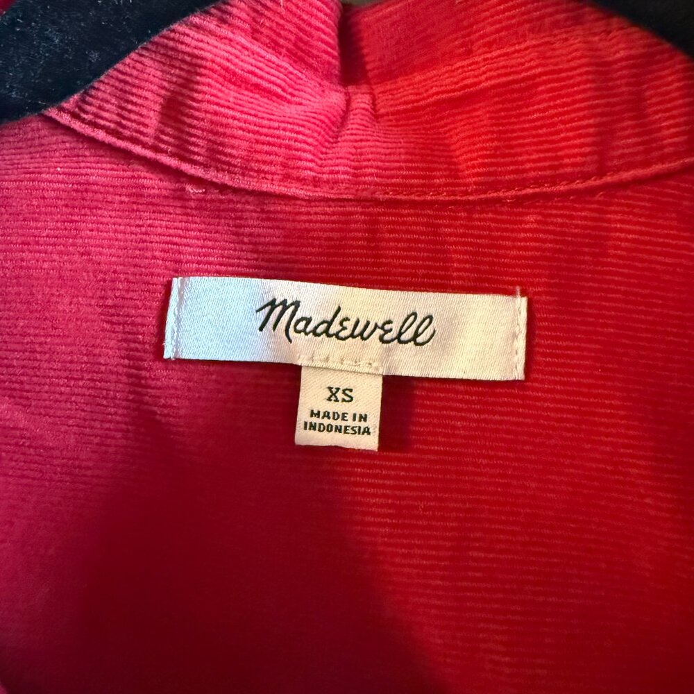 NWOT Madewell Easy Y-Neck Button-Up Shirt in Red Corduroy size XS - Picture 2 of 6
